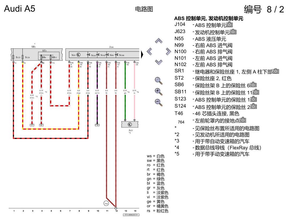 奥迪A5 电路图 防抱死制动系统(ABS) 电路图