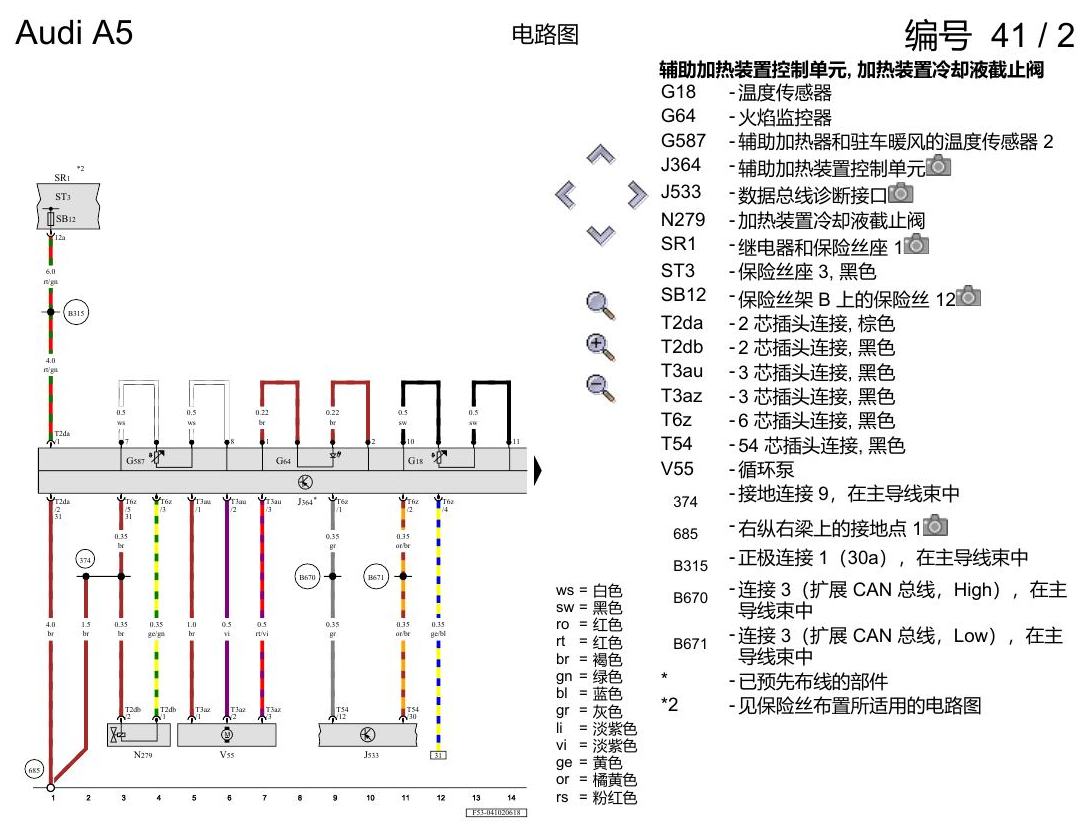 奥迪A5 电路图 驻车暖风 , (9M1),(9M5),(9M9) 电路图