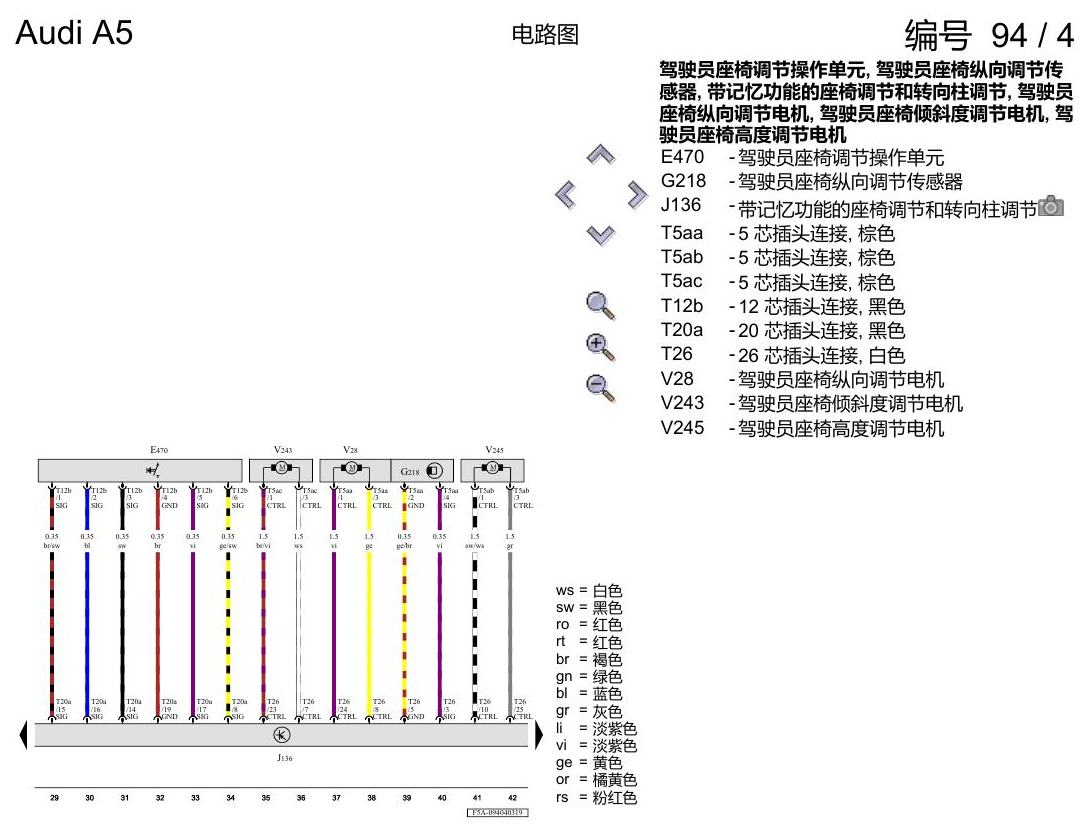 奥迪A5 电路图 驾驶员和副驾驶员座椅调整功能 , (3L4),(3PB),(8I6),(Q1A),(Q1D),(Q4Q) 电路图
