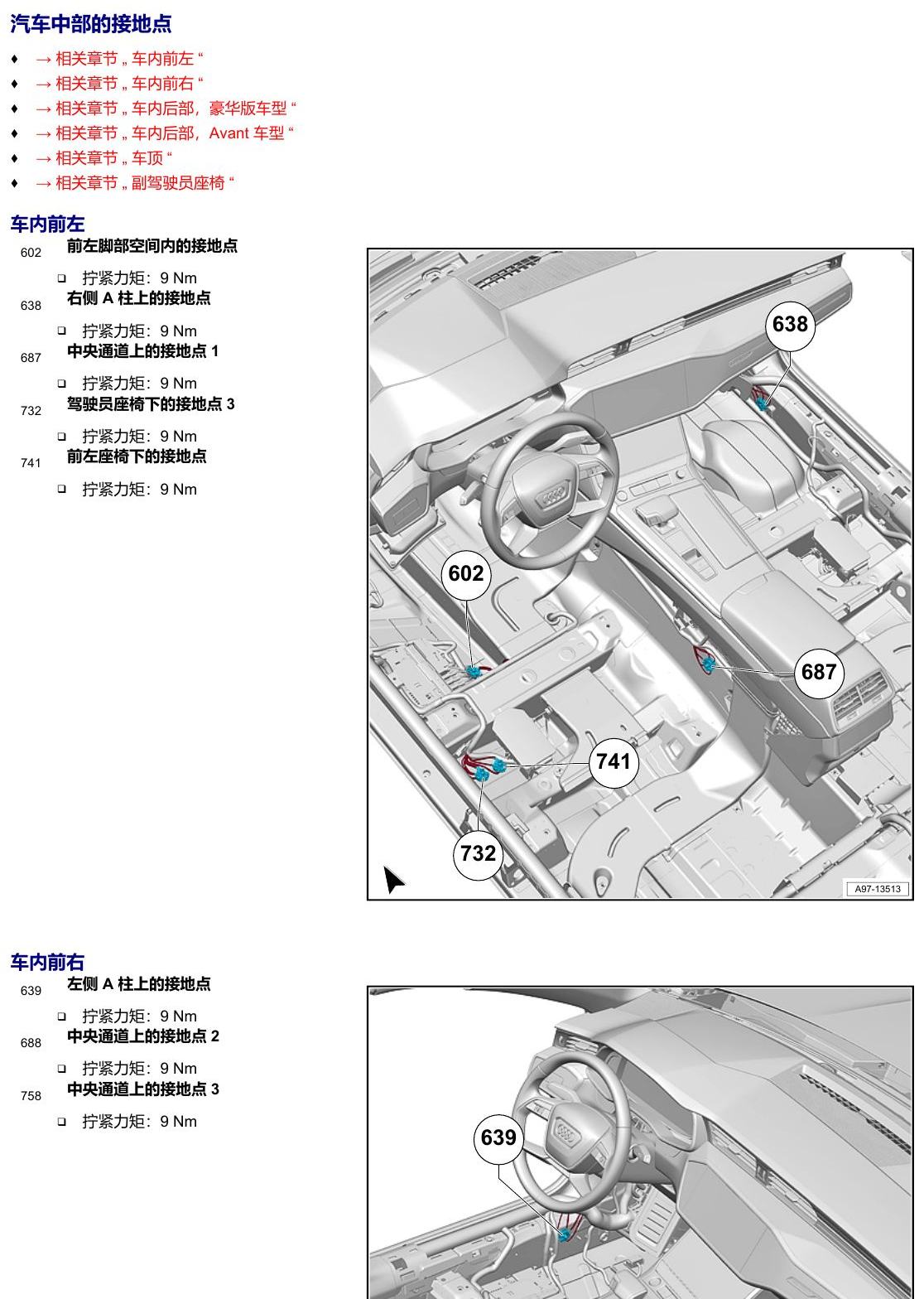 奥迪A6 C8 安装位置 接地点 电路图