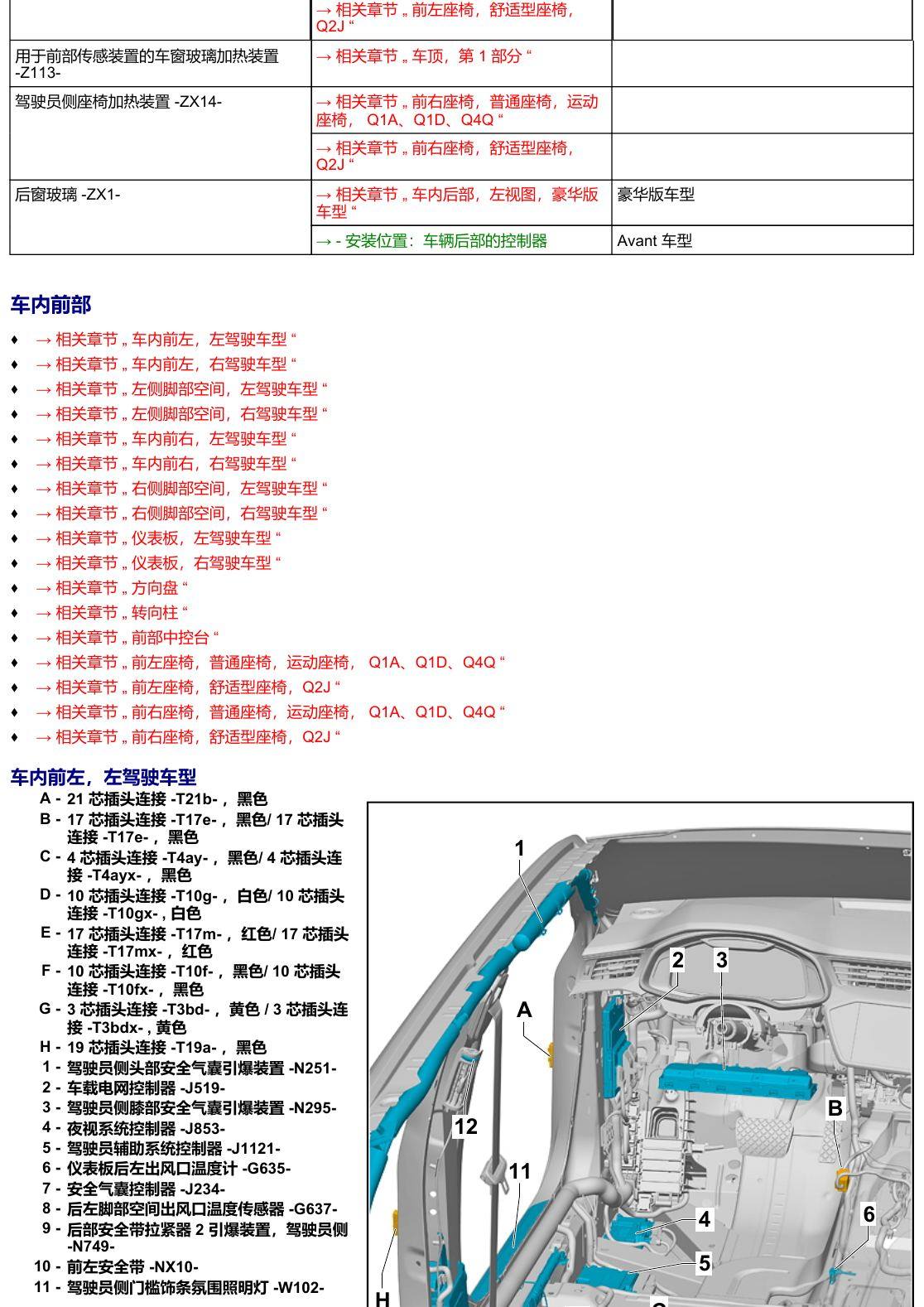 奥迪A6 C8 安装位置 汽车中部 电路图