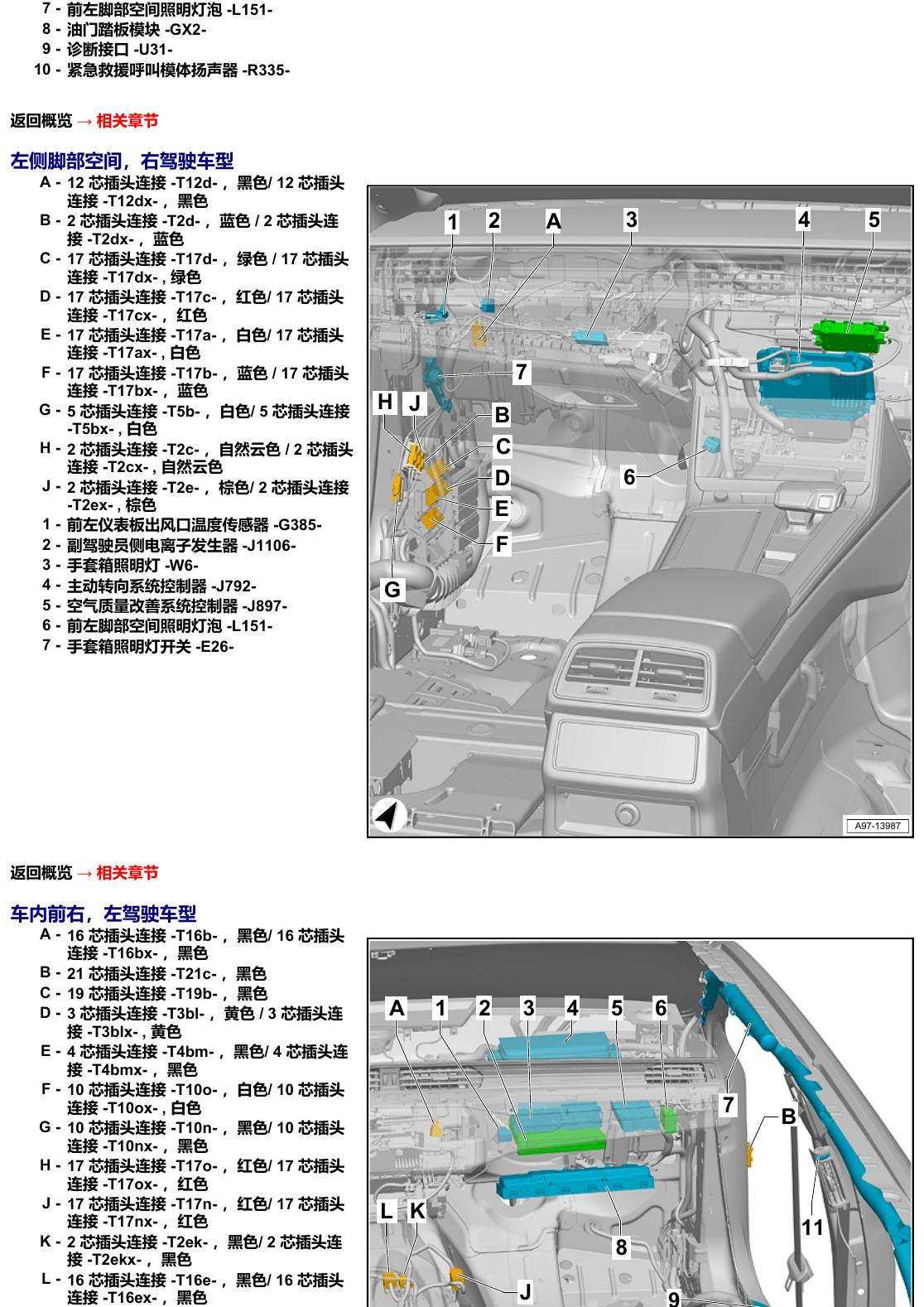奥迪A6 C8 安装位置 汽车中部 电路图