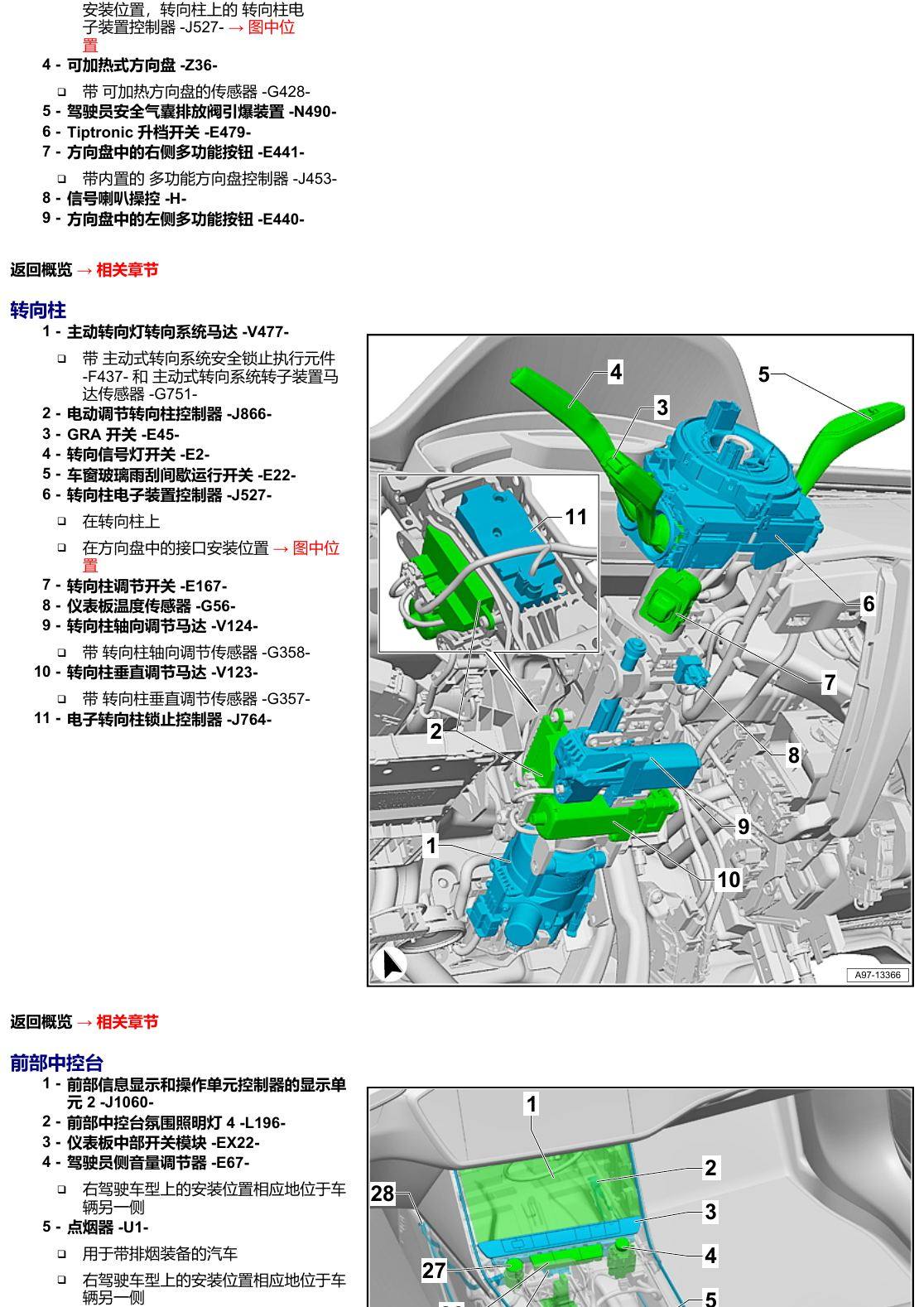 奥迪A6 C8 安装位置 汽车中部 电路图