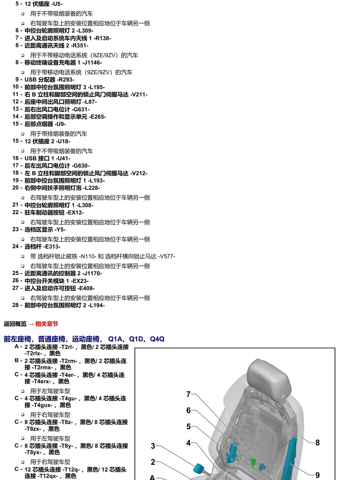 奥迪A6 C8 安装位置 汽车中部 电路图