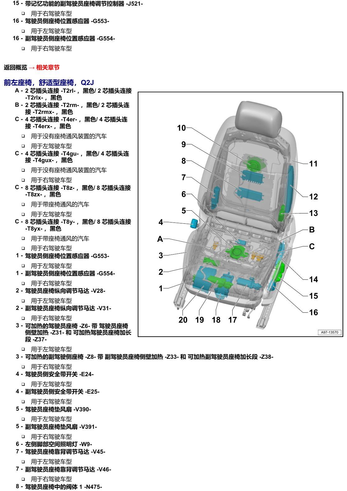 奥迪A6 C8 安装位置 汽车中部 电路图