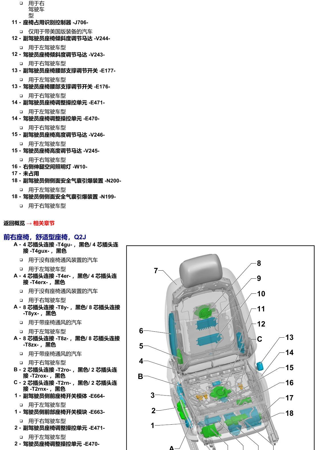 奥迪A6 C8 安装位置 汽车中部 电路图