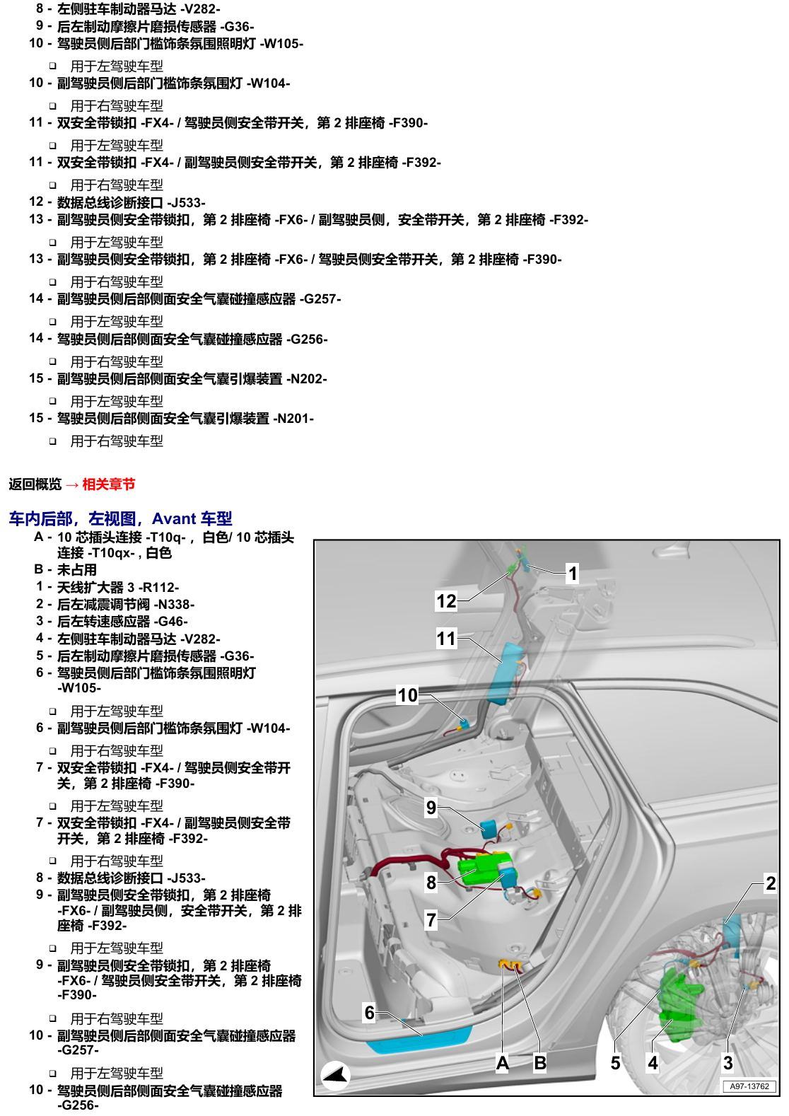 奥迪A6 C8 安装位置 汽车中部 电路图