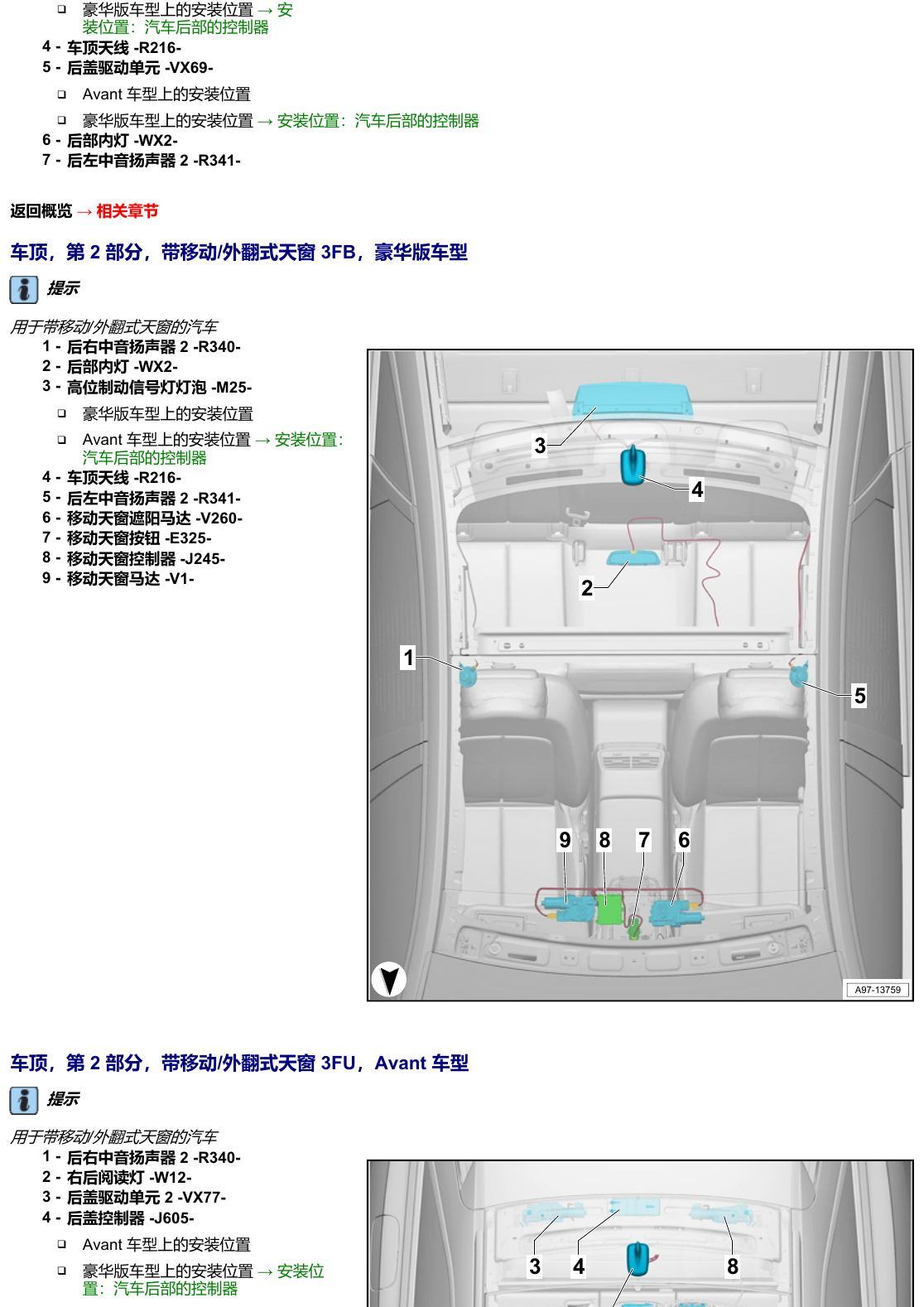 奥迪A6 C8 安装位置 汽车中部 电路图