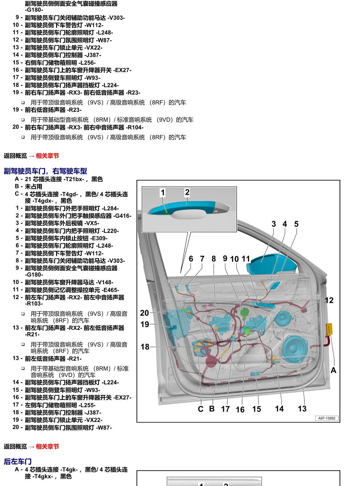 奥迪A6 C8 安装位置 汽车中部 电路图