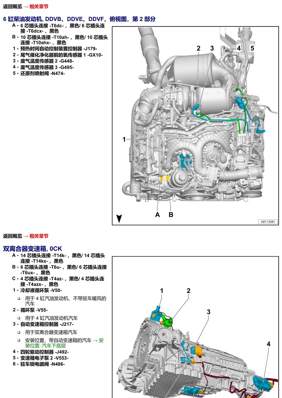 奥迪A6 C8 安装位置 汽车前部 电路图