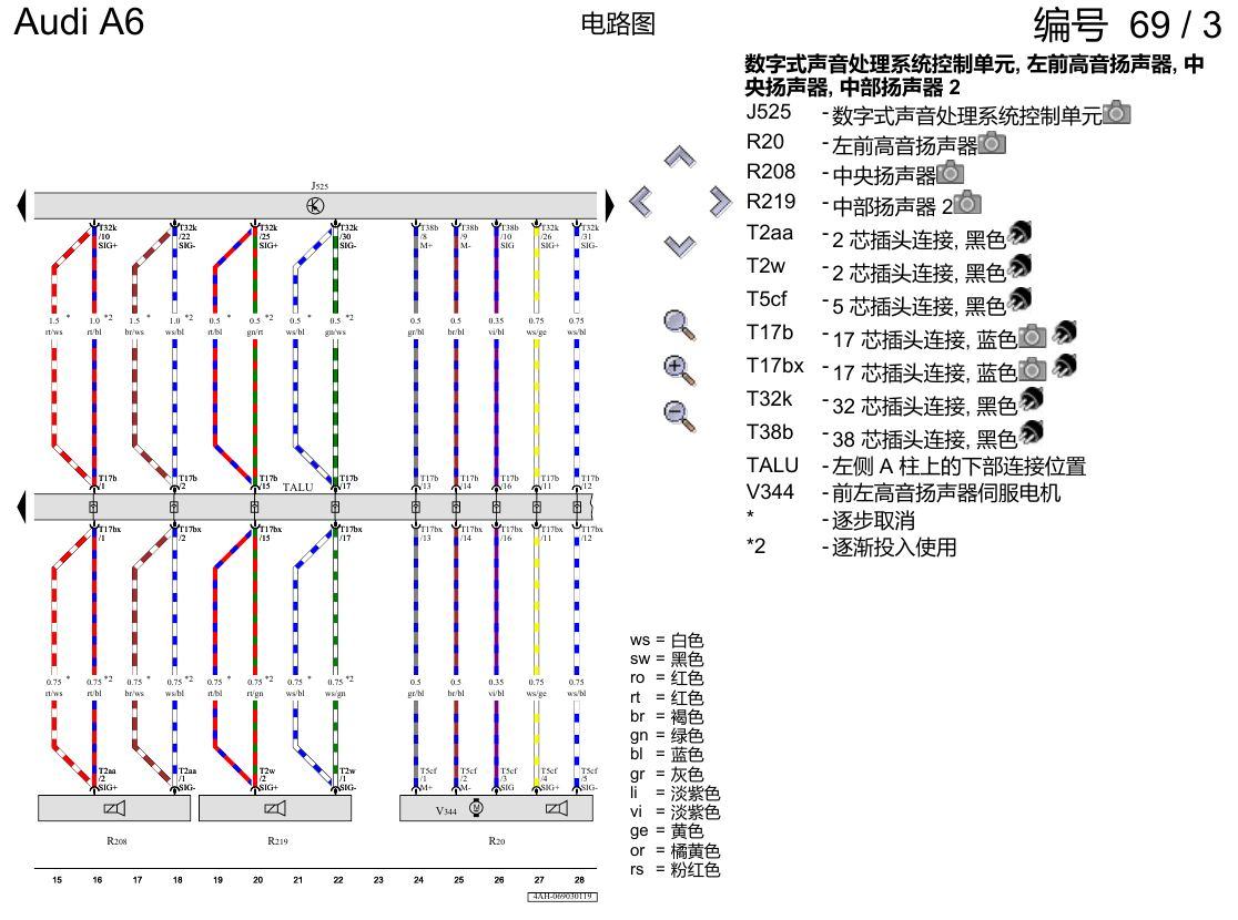 奥迪A6 C8 电路图 Bang & Olufsen 音响系统 , (8RF) 电路图