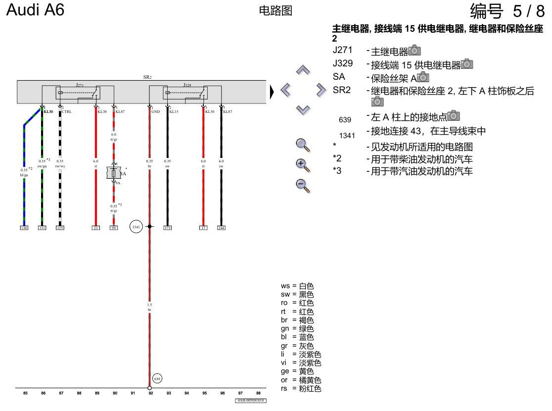 奥迪A6 C8 电路图 保险丝配置 , (L0L) 电路图