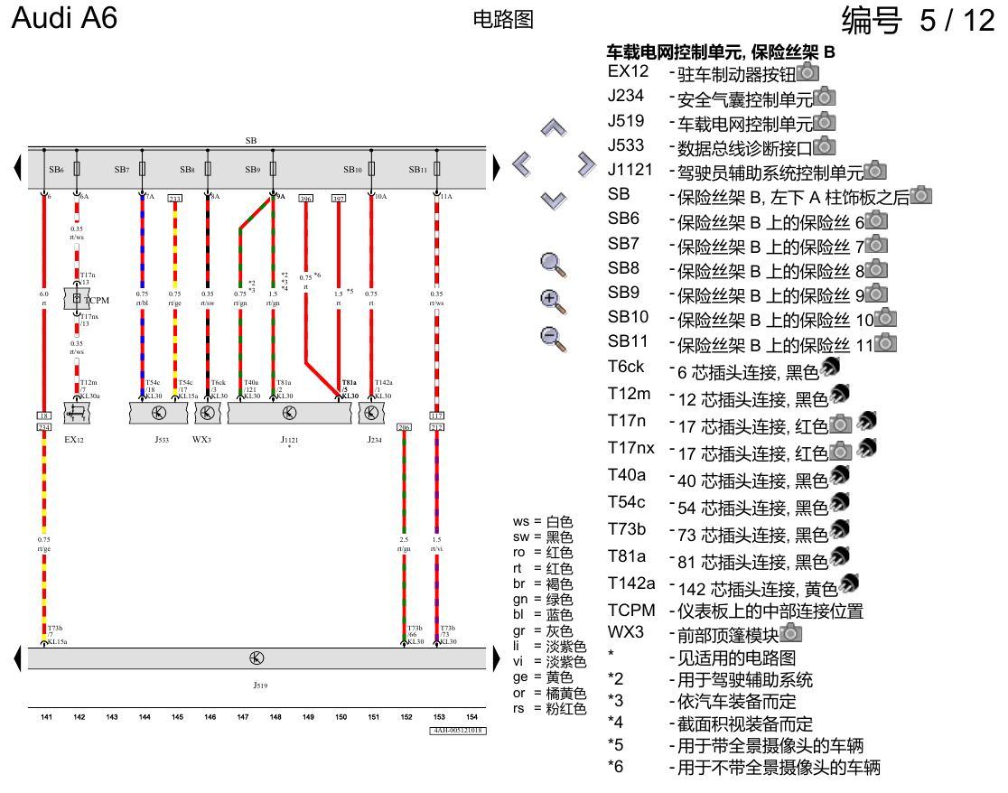 奥迪A6 C8 电路图 保险丝配置 , (L0L) 电路图