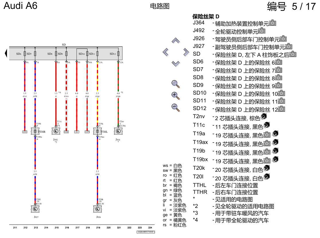 奥迪A6 C8 电路图 保险丝配置 , (L0L) 电路图