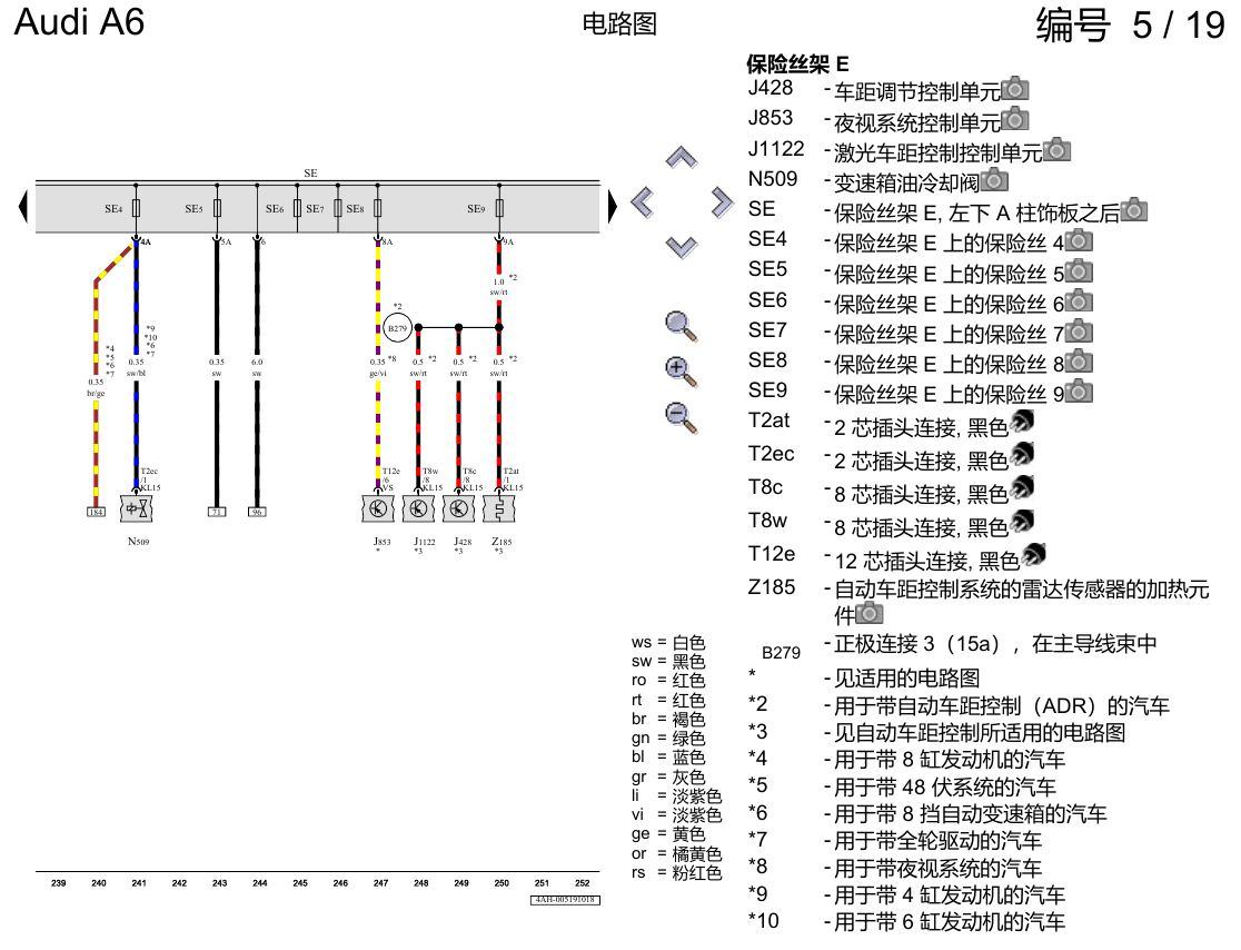 奥迪A6 C8 电路图 保险丝配置 , (L0L) 电路图