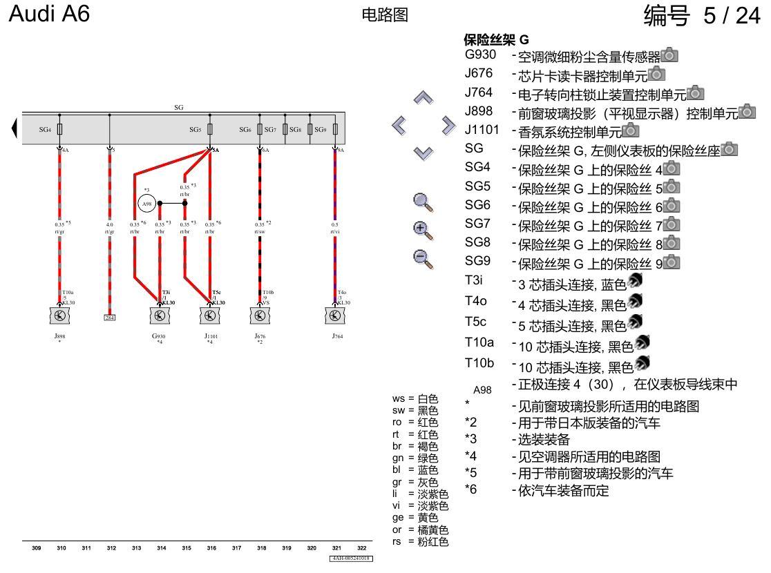奥迪A6 C8 电路图 保险丝配置 , (L0L) 电路图