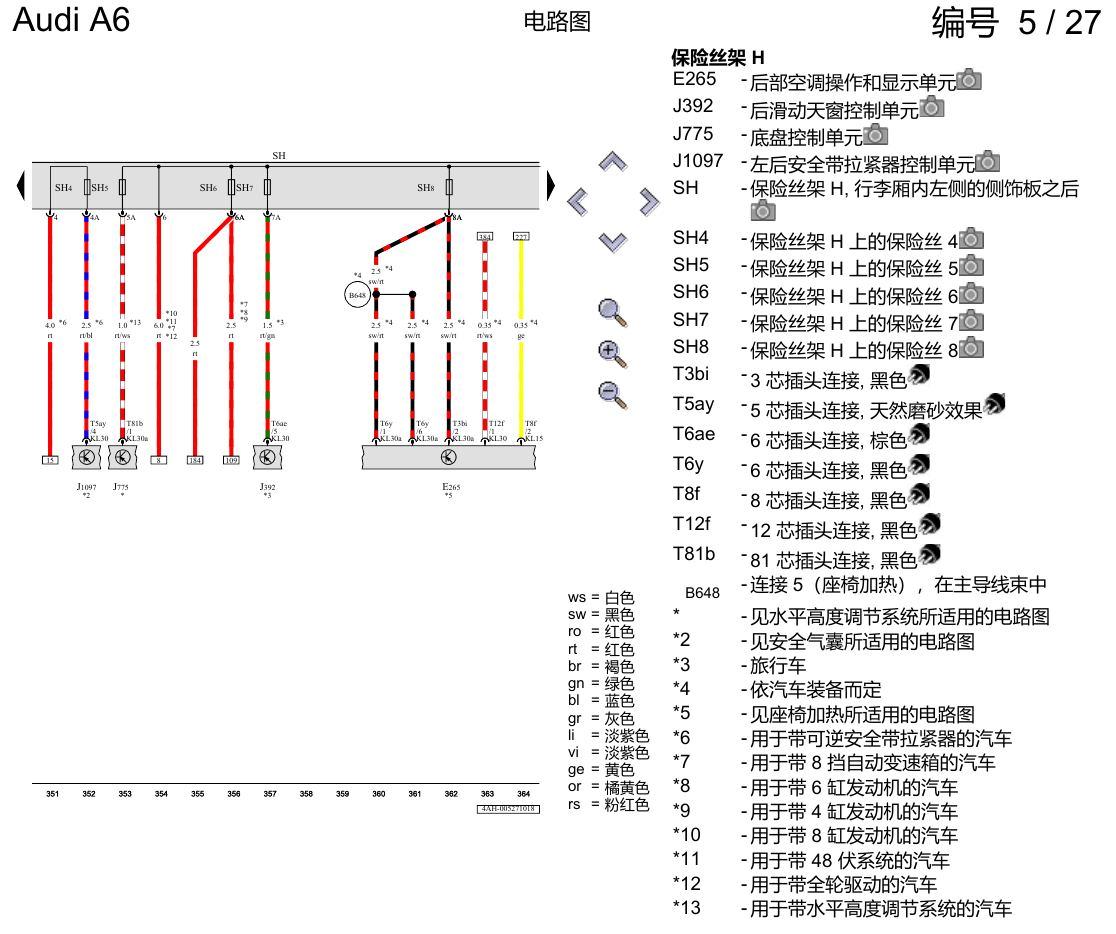 奥迪A6 C8 电路图 保险丝配置 , (L0L) 电路图