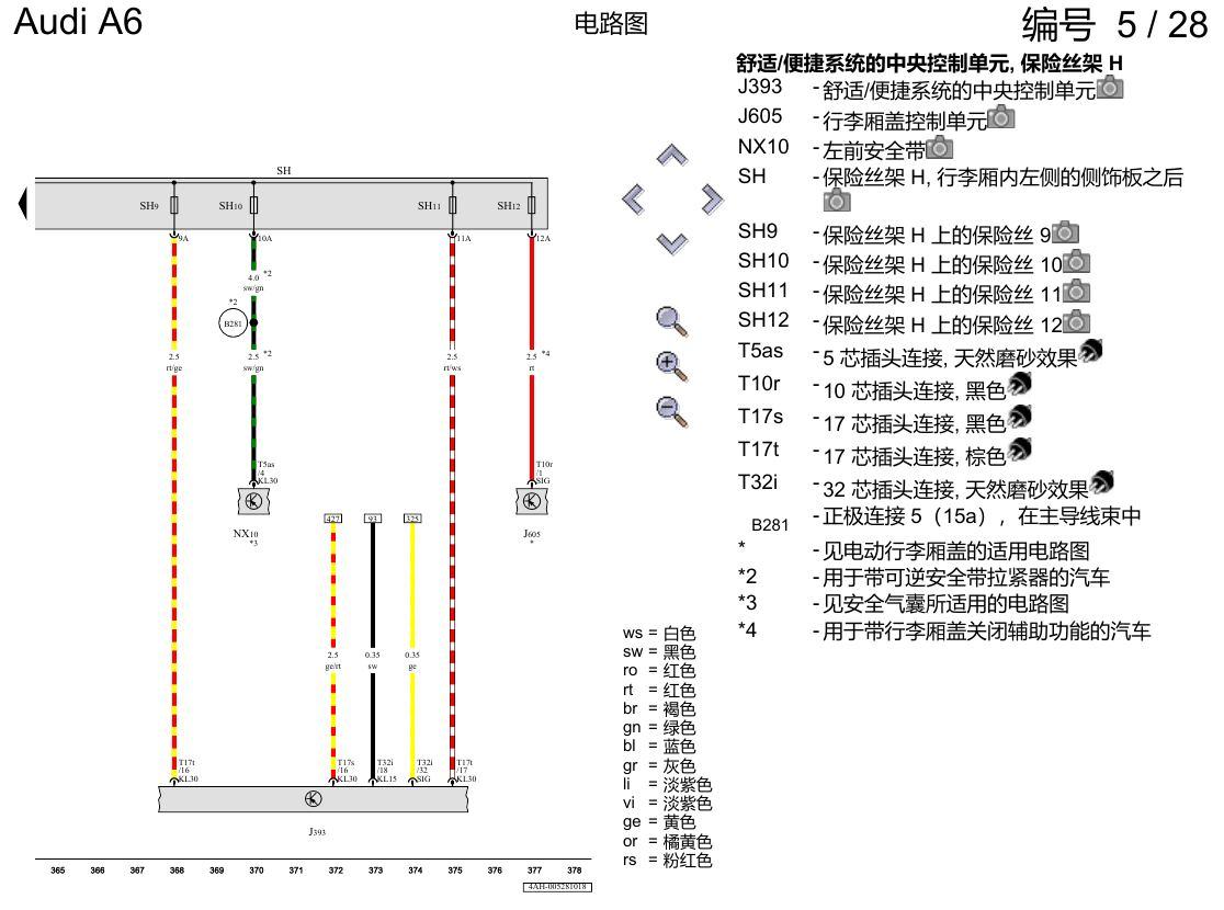 奥迪A6 C8 电路图 保险丝配置 , (L0L) 电路图