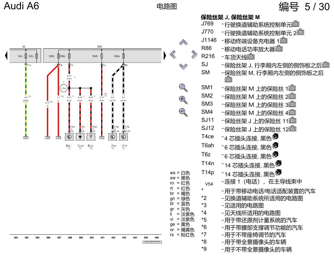 奥迪A6 C8 电路图 保险丝配置 , (L0L) 电路图