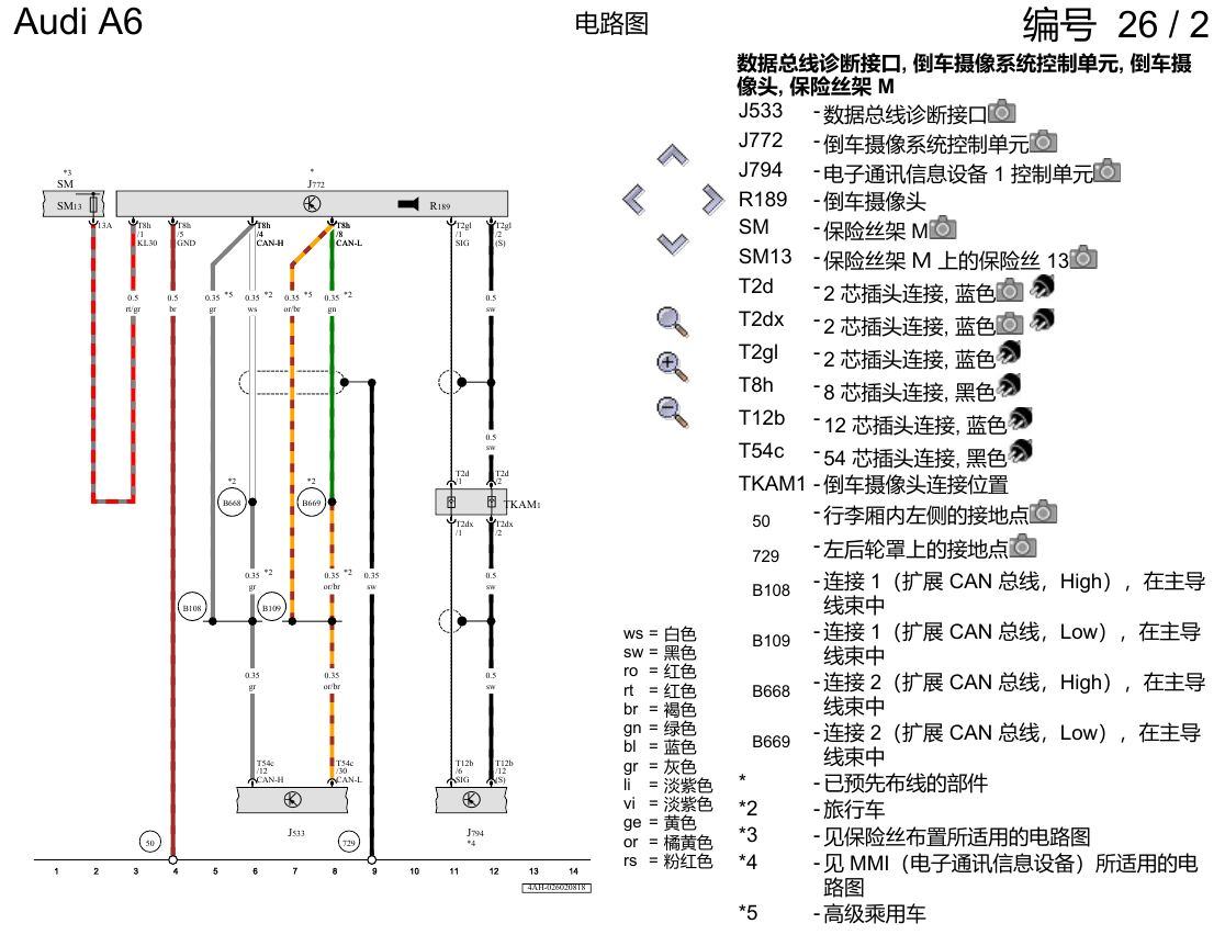 奥迪A6 C8 电路图 倒车摄像头(Rear Assist) , (KA2) 电路图