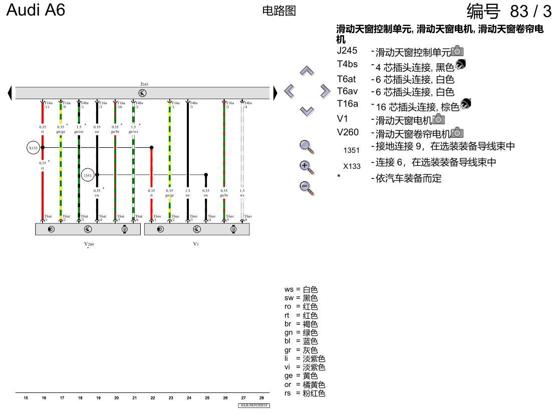 奥迪A6 C8 电路图 全景滑动天窗 , (3FB),(3FU) 电路图