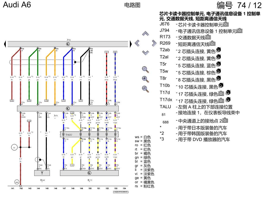 奥迪A6 C8 电路图 增强版 MMI 导航系统 , (I8T) 电路图