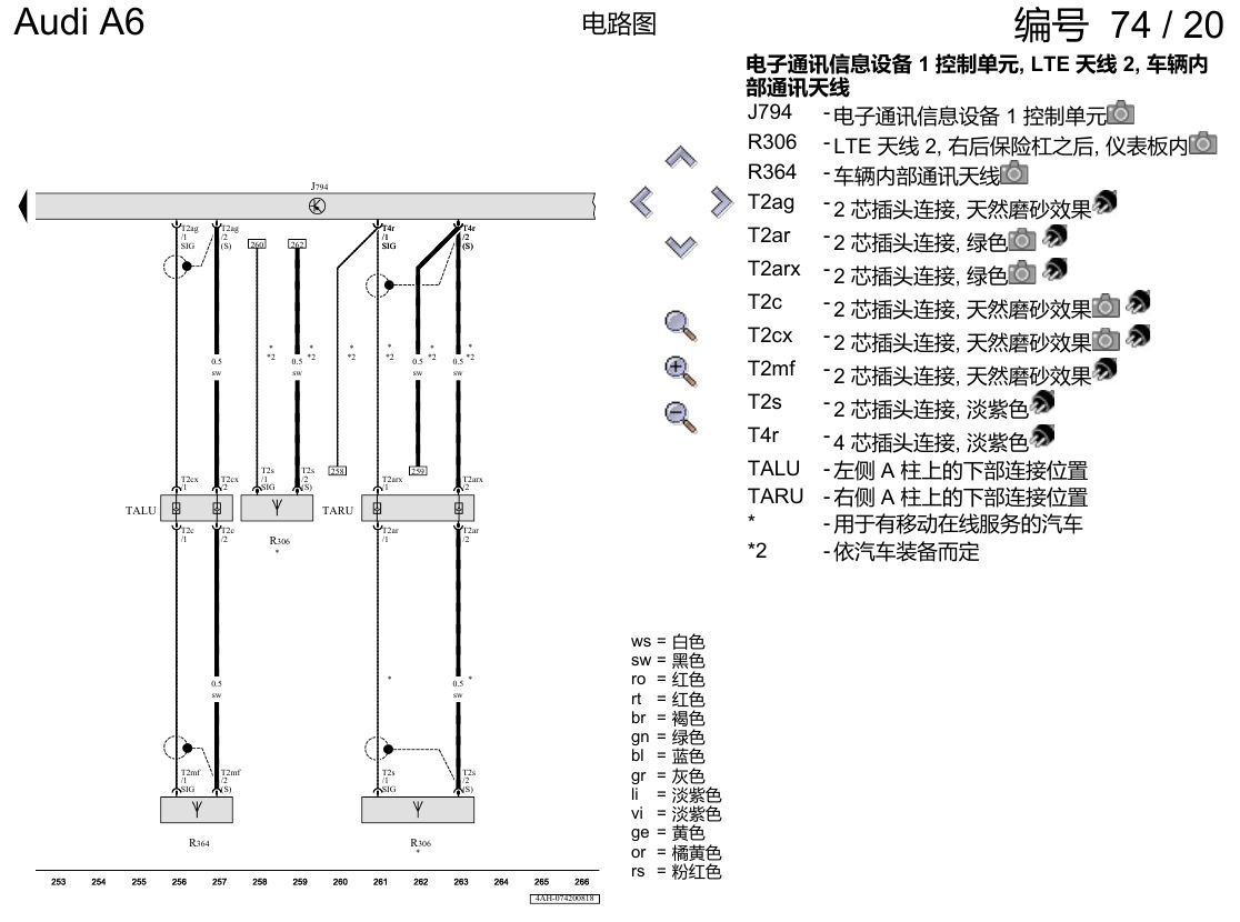 奥迪A6 C8 电路图 增强版 MMI 导航系统 , (I8T) 电路图