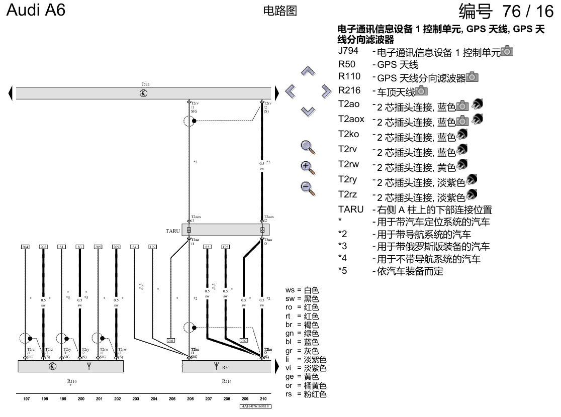奥迪A6 C8 电路图 带收音机的多媒体界面(MMI) , (I8E),(I8V) 电路图