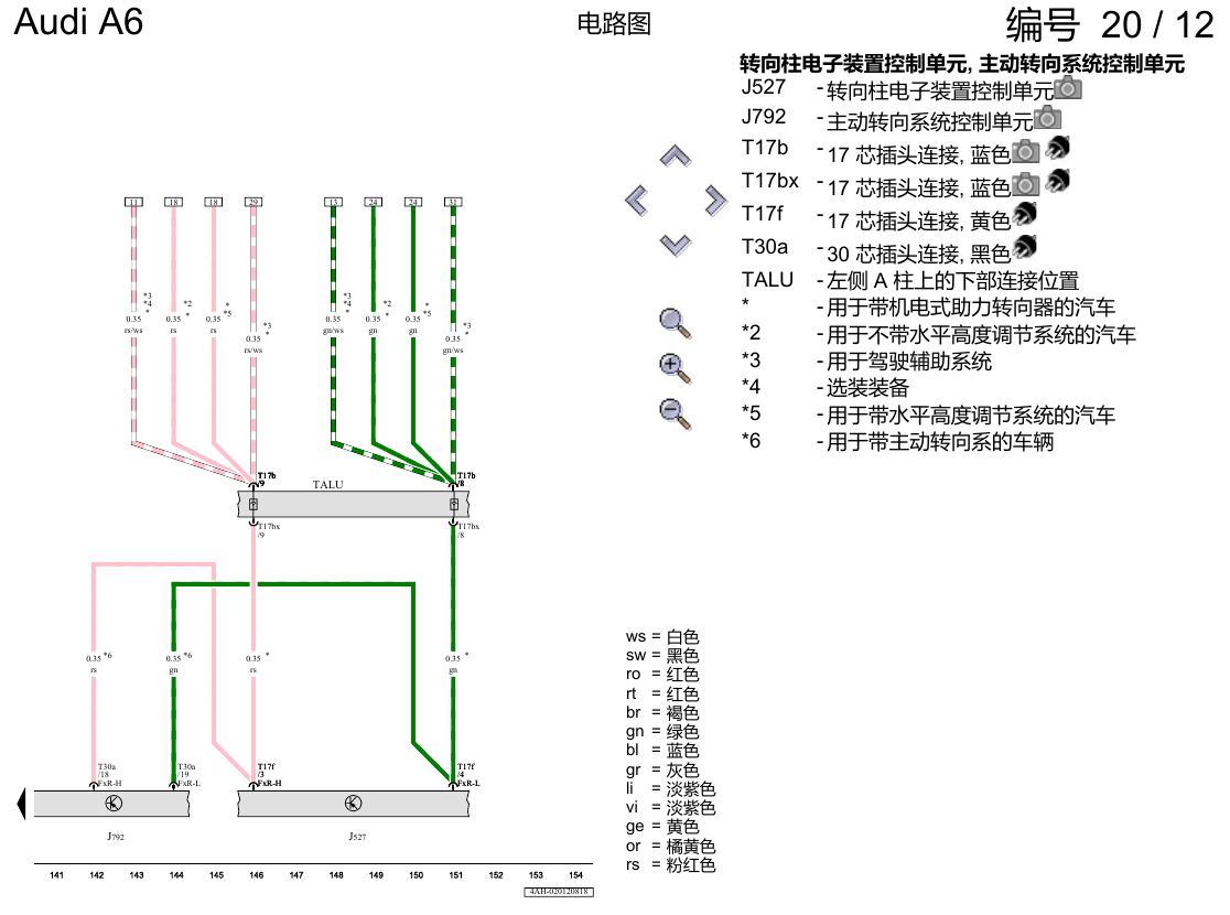 奥迪A6 C8 电路图 数据总线联网(FlexRay 总线) 电路图