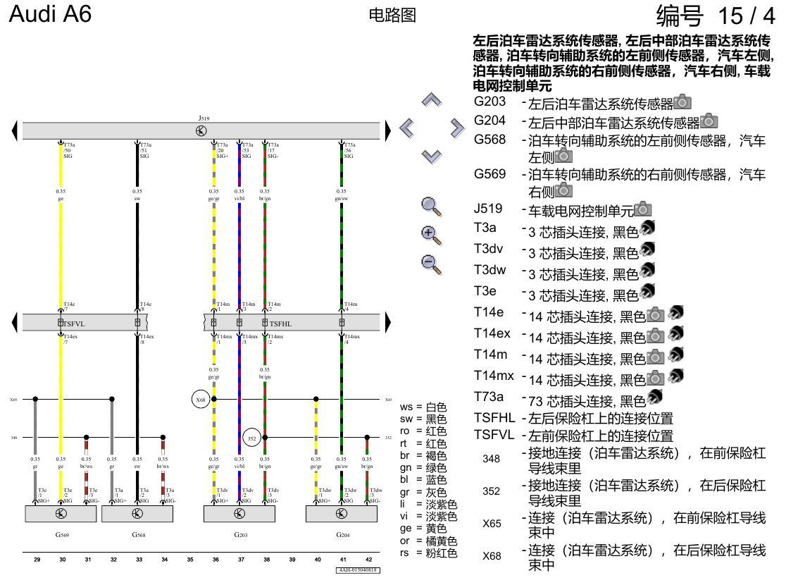 奥迪A6 C8 电路图 泊车雷达系统(PDC) , (7X5),(KA0),(KA2) 电路图