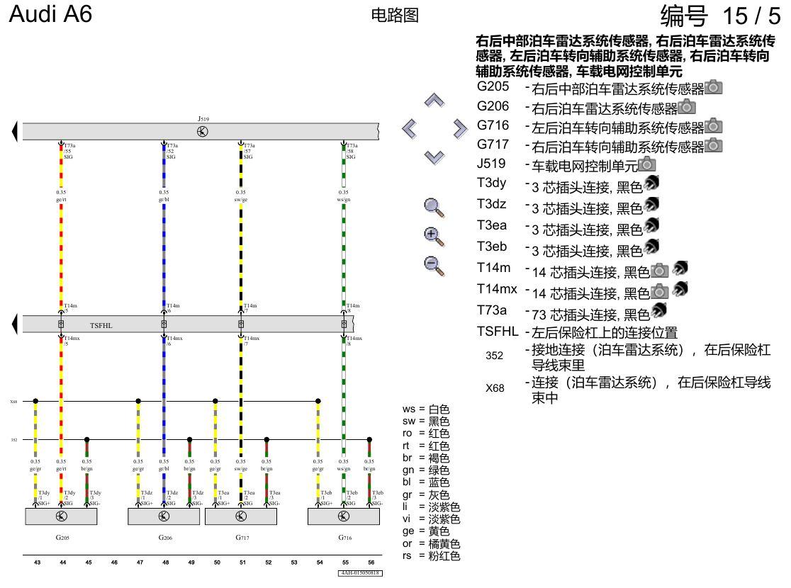 奥迪A6 C8 电路图 泊车雷达系统(PDC) , (7X5),(KA0),(KA2) 电路图