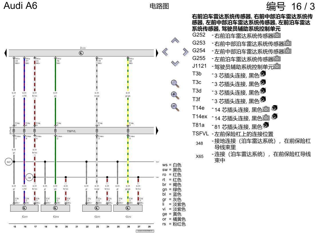 奥迪A6 C8 电路图 泊车雷达系统(PDC) , (KA6) 电路图