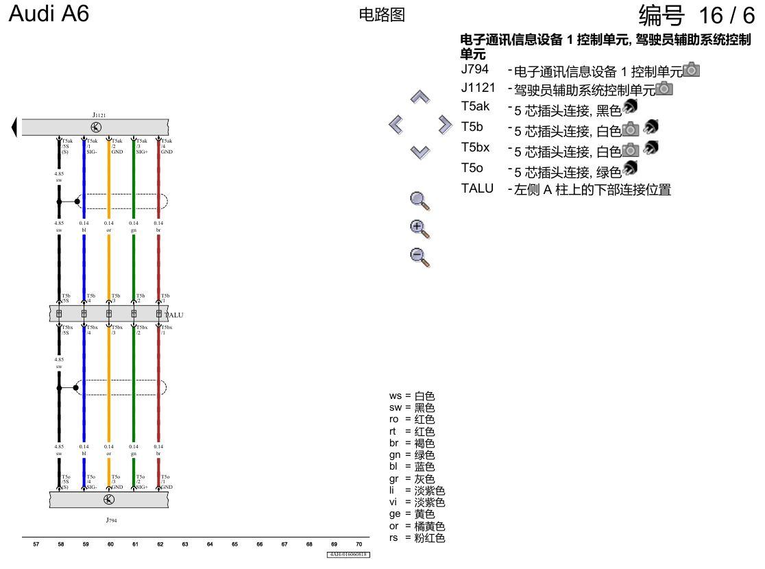 奥迪A6 C8 电路图 泊车雷达系统(PDC) , (KA6) 电路图