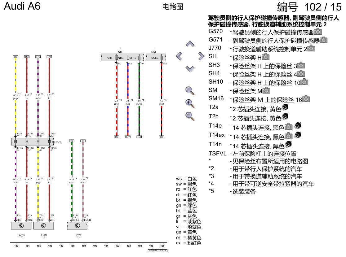 奥迪A6 C8 电路图 用于右置方向盘的安全气囊系统 , (4UE),(4UF),(L0R) 电路图