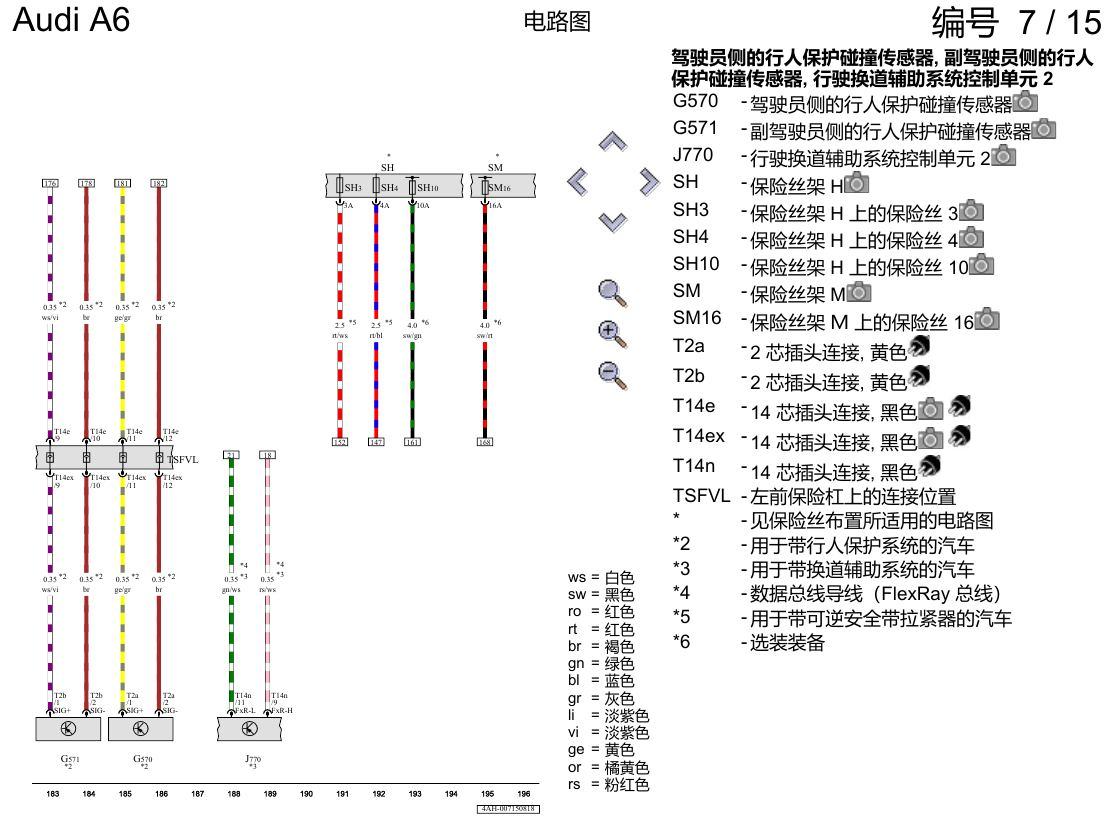 奥迪A6 C8 电路图 用于左置方向盘车型的安全气囊系统 , (4UE),(4UF) 电路图