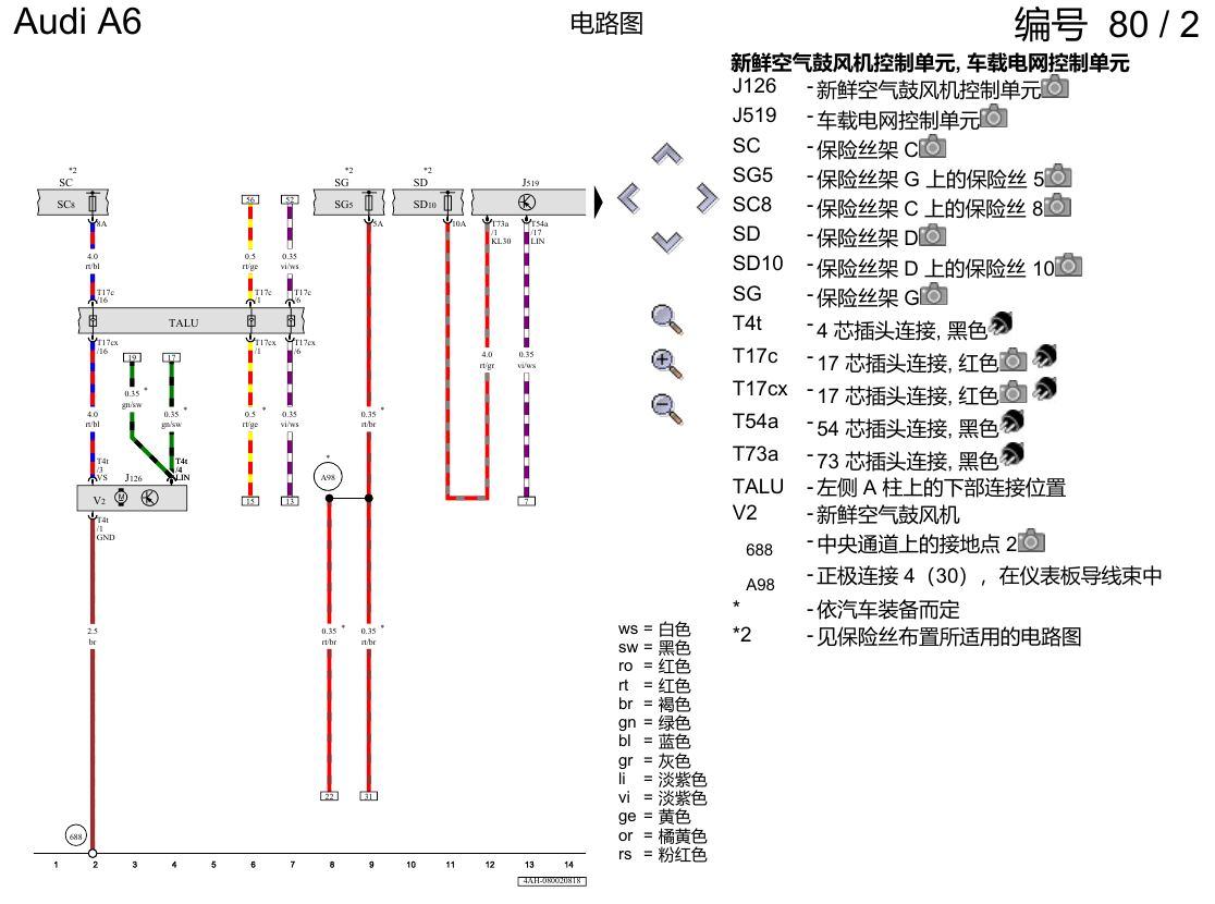 奥迪A6 C8 电路图 空调器 , (9AK) 电路图