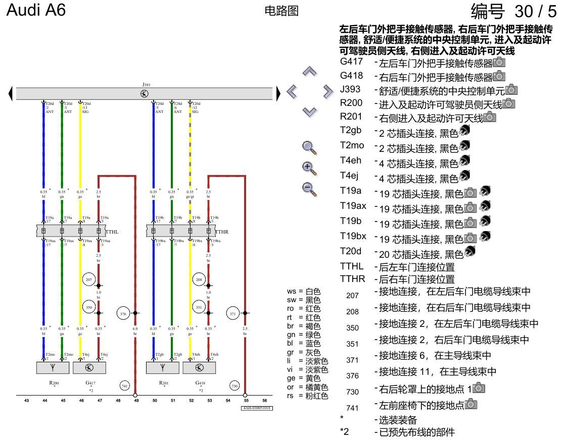 奥迪A6 C8 电路图 进入及起动许可 , (2F0) 电路图