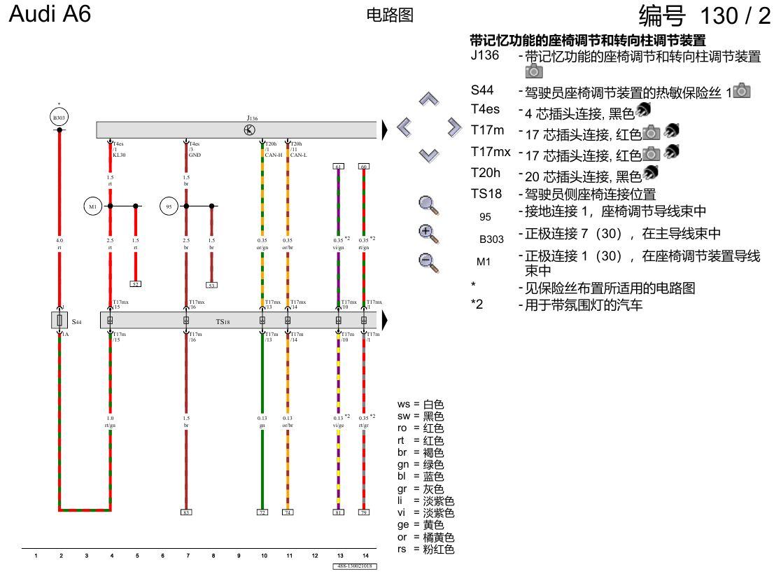 奥迪A6 C8 电路图 驾驶员座椅 , (Q1A),(3L4) 电路图