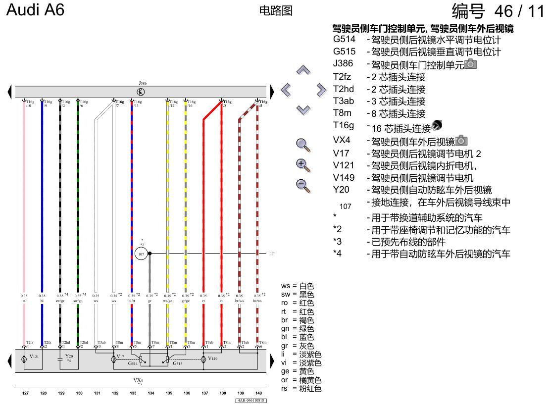 奥迪A6 C8 电路图 驾驶员车门 , (L0L) 电路图