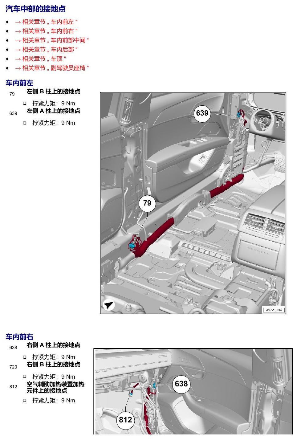 奥迪A8 D5 安装位置 接地点 电路图