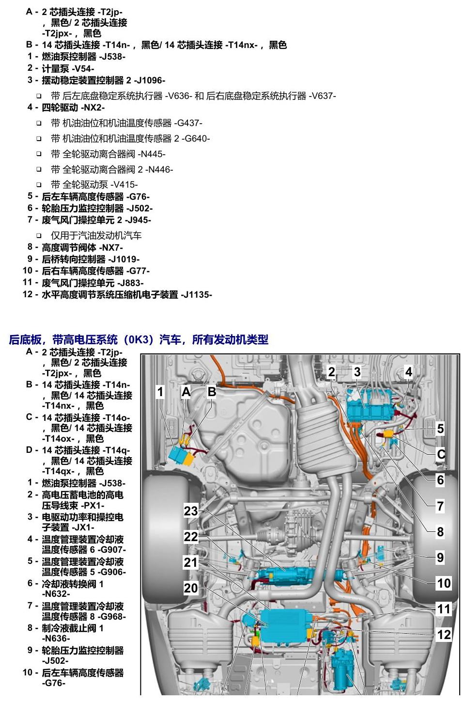 奥迪A8 D5 安装位置 汽车下底板 电路图