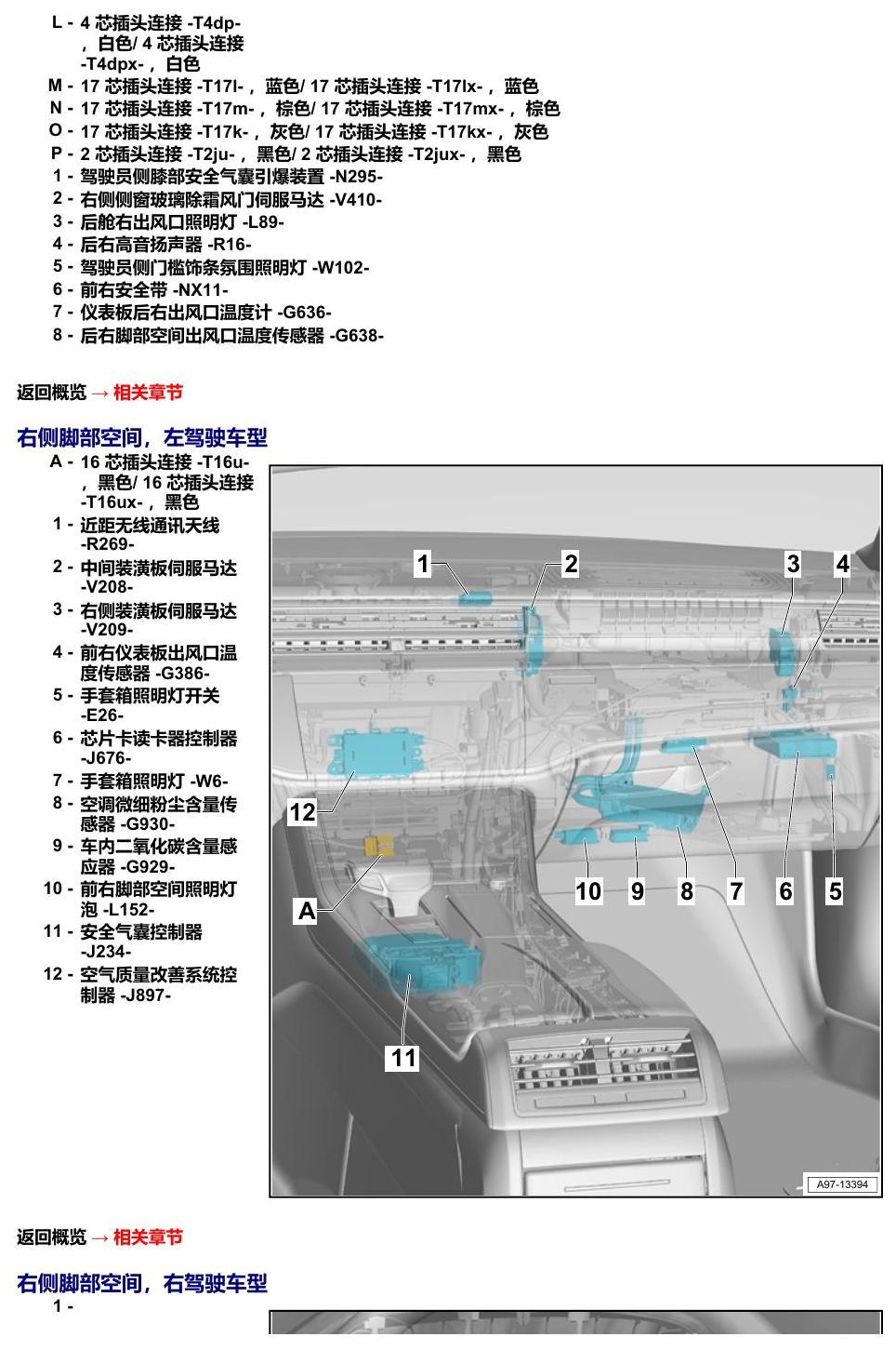 奥迪A8 D5 安装位置 汽车中部 电路图