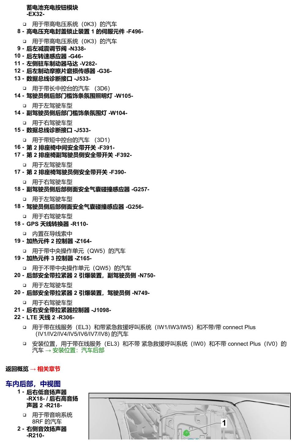 奥迪A8 D5 安装位置 汽车中部 电路图