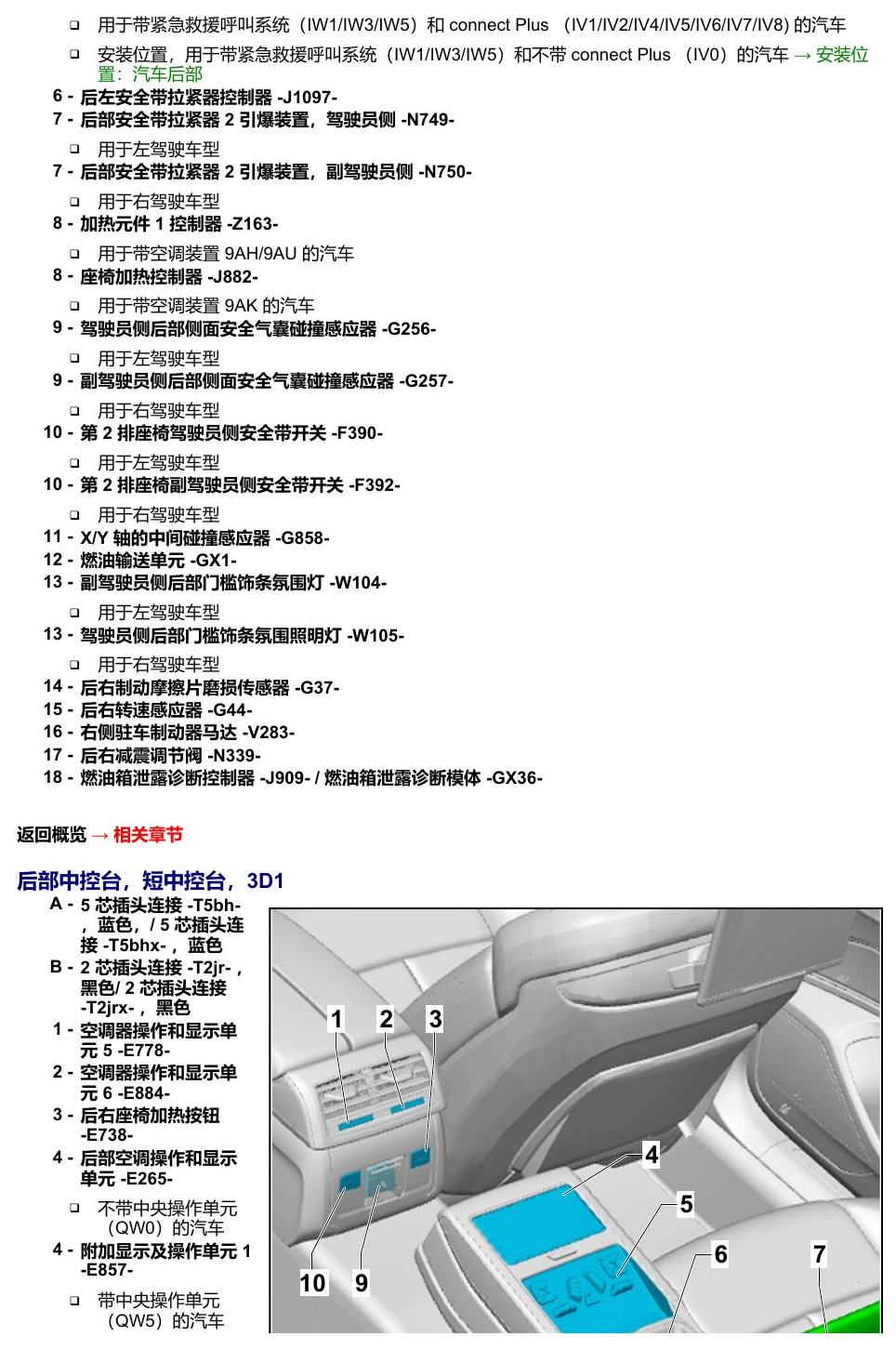 奥迪A8 D5 安装位置 汽车中部 电路图