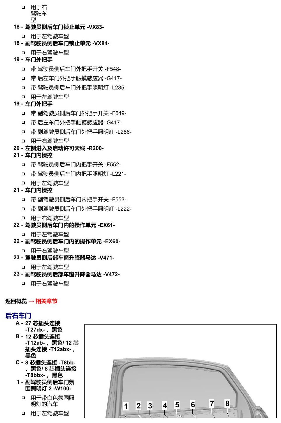 奥迪A8 D5 安装位置 汽车中部 电路图