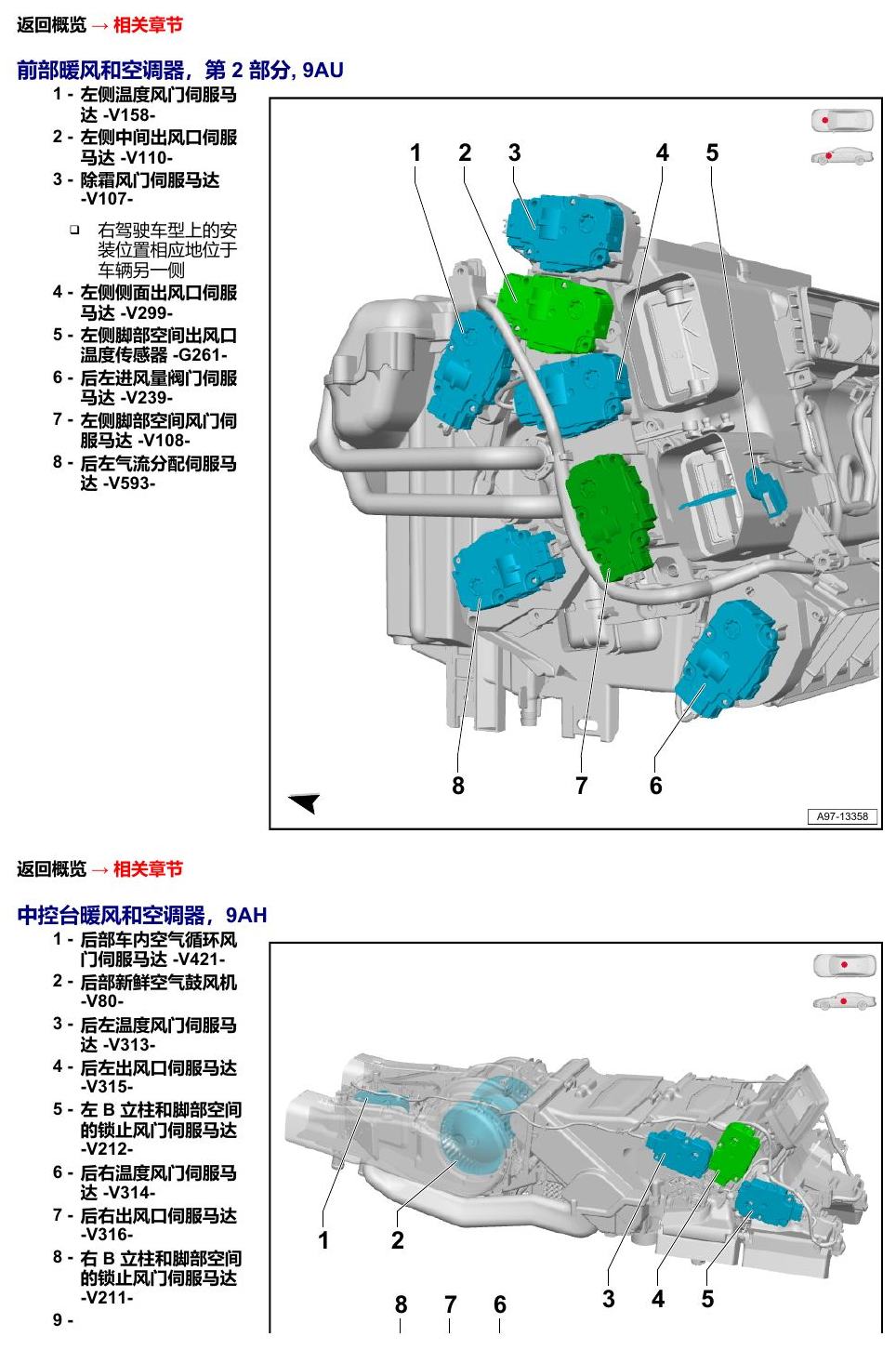 奥迪A8 D5 安装位置 汽车中部 电路图