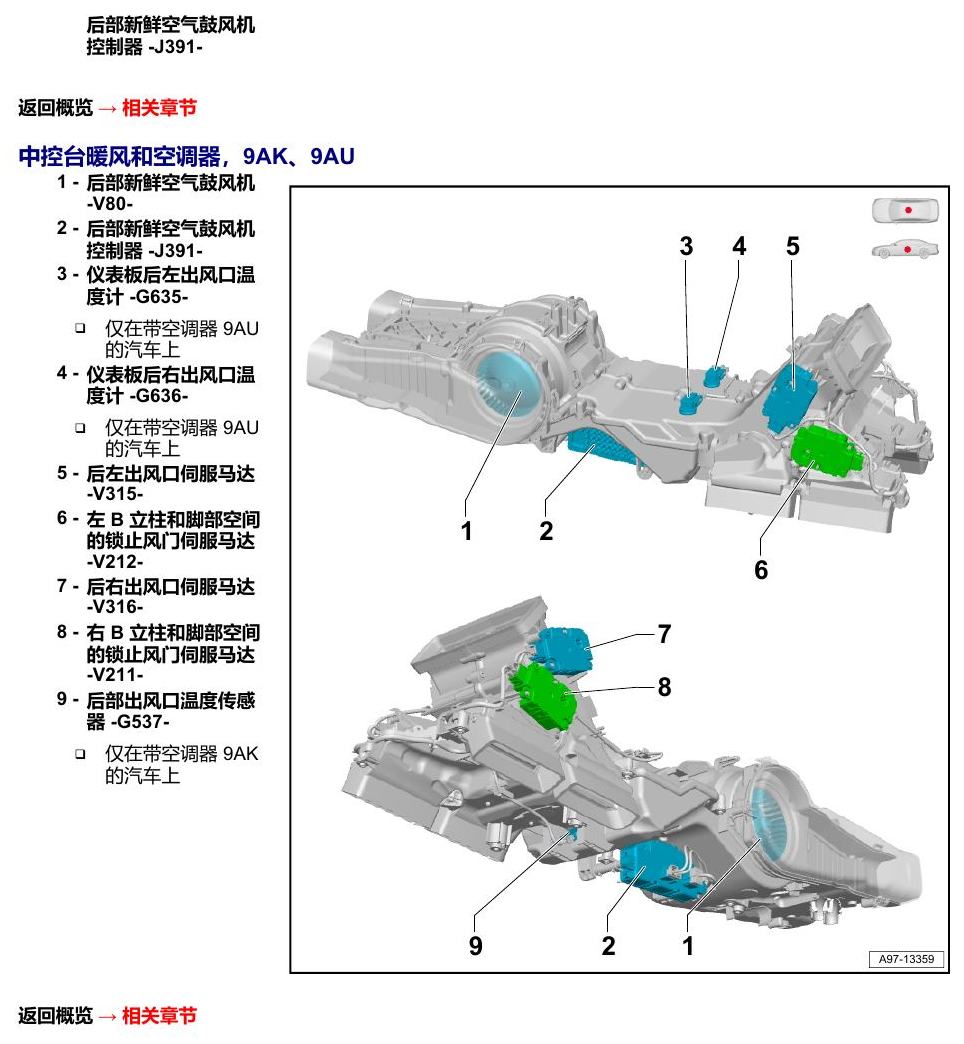 奥迪A8 D5 安装位置 汽车中部 电路图