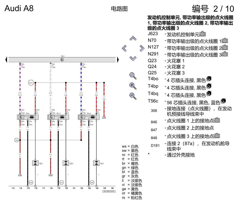奥迪A8 D5 电路图 3.0 升汽油发动机 , CZSE,CZSA 电路图