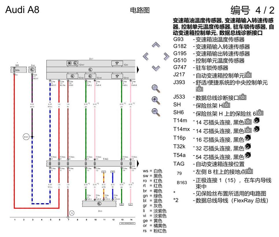 奥迪A8 D5 电路图 8 挡自动变速箱 0D5-0D6 , (G1G) 电路图