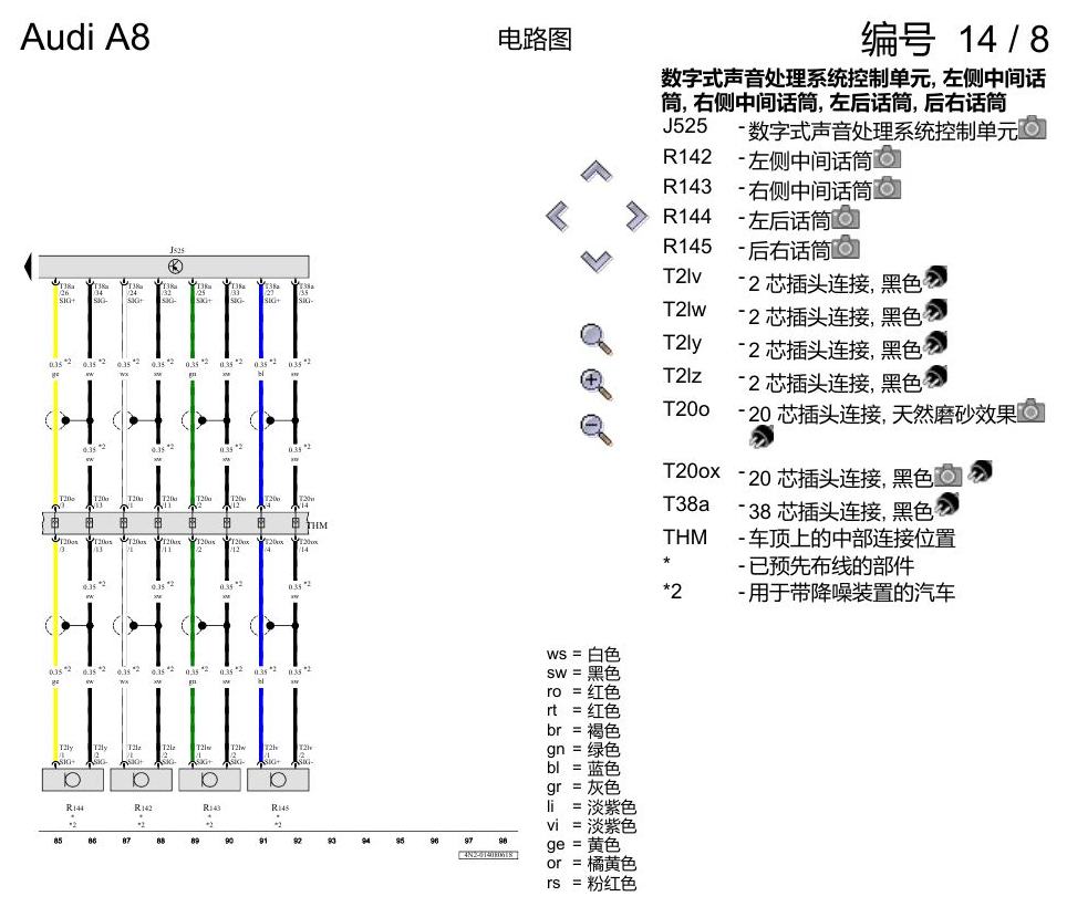 奥迪A8 D5 电路图 Bang & Olufsen 音响系统 , (8RF) 电路图